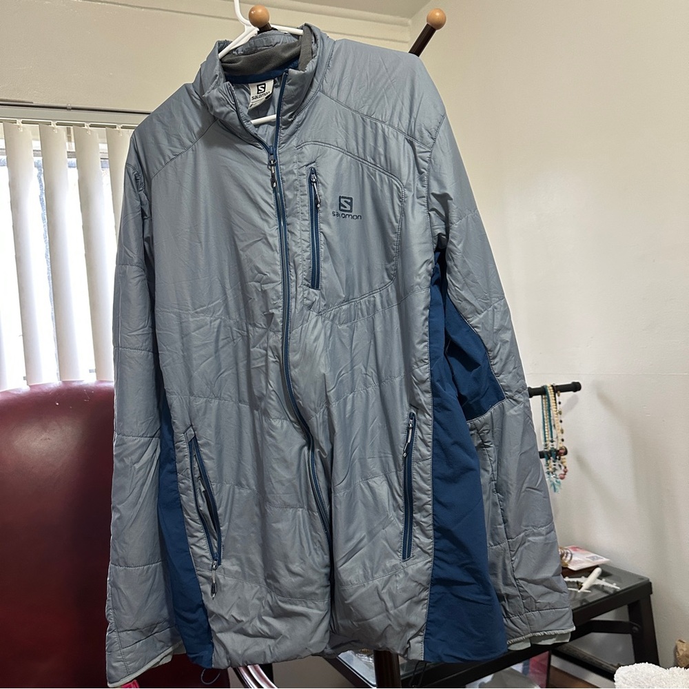 Salomon Actiloft Primaloft Insulated Jacket Mens XL Gray Blue Light Zipper Issue